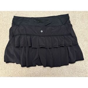 Women's Lululemon Pace Setter Ruffled Skort Skirt Size 10 Preppy Black